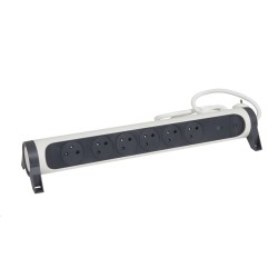 LEGRAND Revolution prodlužovací přívod s otočným tělem 6x2P+T, přepěťová ochrana, podsvícené VYP/ZAP, kabel 1,5m, bílo-š