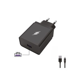 WG - Síťová nabíječka 1x USB-A 22,5W, SuperCharge, 5V-9V-12V, + kabel USB-A na Type-C (5A), černá
