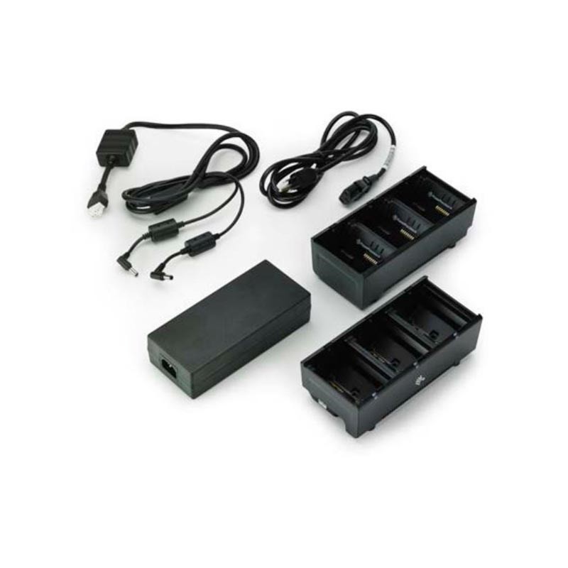 Two 3 slot battery chargers (charges 6 batteries) with power supply and Y cable ZQ600, QLn or ZQ500. EU power cord included