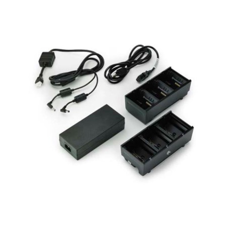 Two 3 slot battery chargers (charges 6 batteries) with power supply and Y cable ZQ600, QLn or ZQ500. EU power cord included