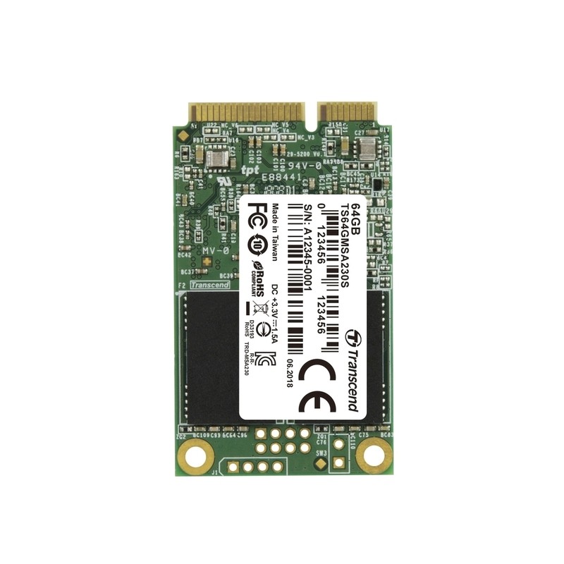 TRANSCEND Industrial SSD MSA230S 64GB, mSATA, SATA III, 3D TLC