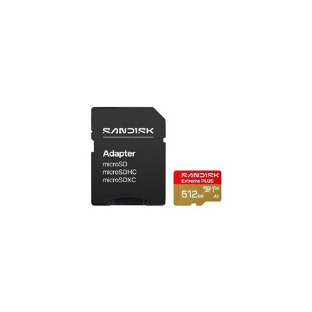 SanDisk MicroSDHC karta 512GB Extreme PLUS (R250/W1700MB/s, UHS-I V30, Rescue Pro Deluxe) + adaptér