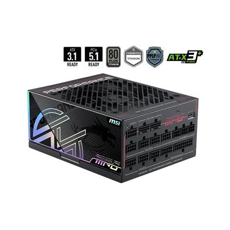 MSI zdroj MPG Ai1300TS PCIE5/ 1300W/ ATX3.1/ akt. PFC/ 12 let záruka/ 120mm ventilátor/ modulární/ 80PLUS Titanium