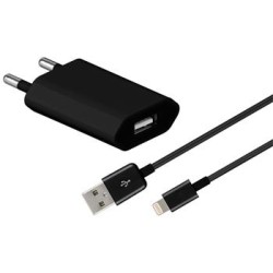 Nabíjecí ultra slim adaptér 230V na USB 1A a Lightning iPhone kabel 1m černý