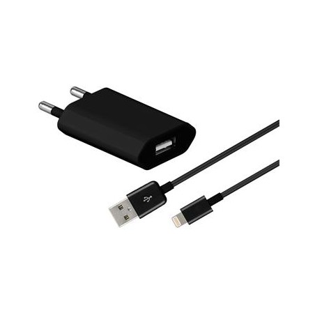 Nabíjecí ultra slim adaptér 230V na USB 1A a Lightning iPhone kabel 1m černý