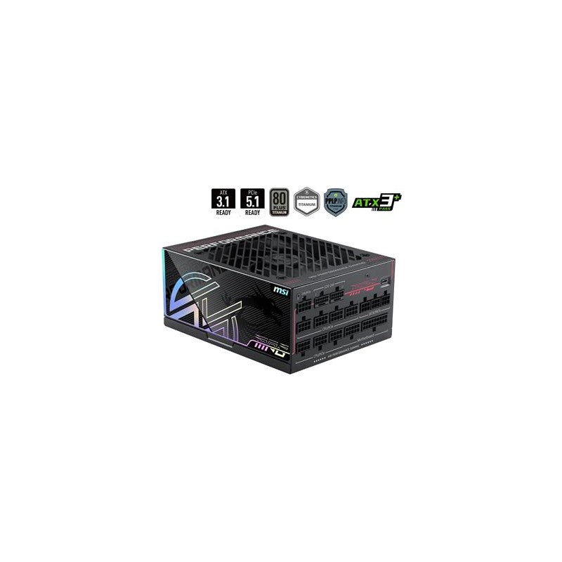 MSI zdroj MPG AI1600TS PCIE5/ 1600W/ ATX3.1/ akt. PFC/ 12 let celk. záruka/ 135mm fan/ modulární kabeláž/ 80PLUS Titani