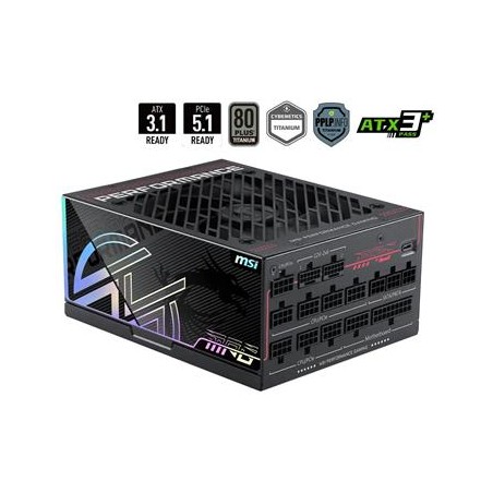 MSI zdroj MPG AI1600TS PCIE5/ 1600W/ ATX3.1/ akt. PFC/ 12 let celk. záruka/ 135mm fan/ modulární kabeláž/ 80PLUS Titani
