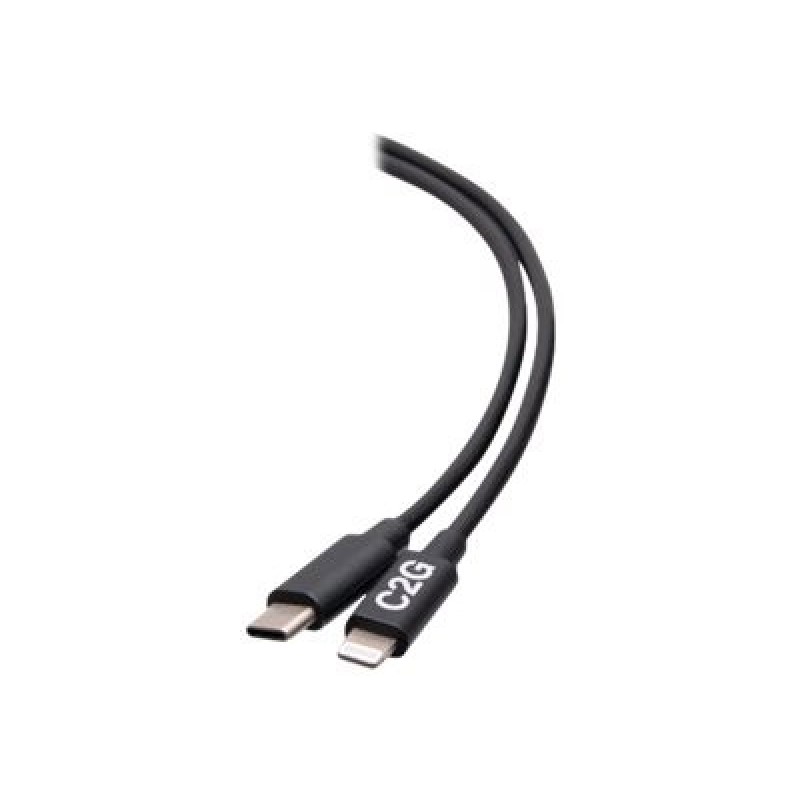 C2G 6ft (1.8m) USB-C Male to Lightning Male Sync and Charging Cable - Black - Kabel Lightning - 24 pin USB-C s piny (male) do