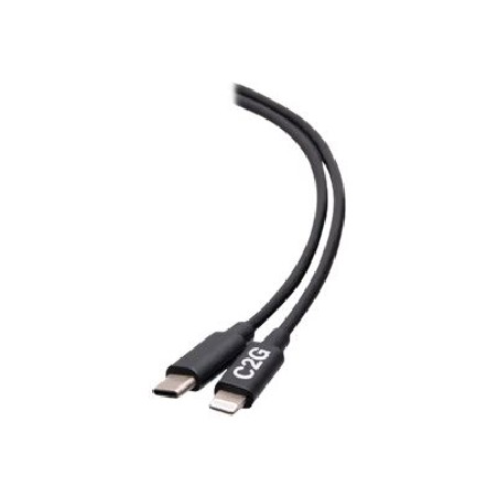 C2G 6ft (1.8m) USB-C Male to Lightning Male Sync and Charging Cable - Black - Kabel Lightning - 24 pin USB-C s piny (male) do