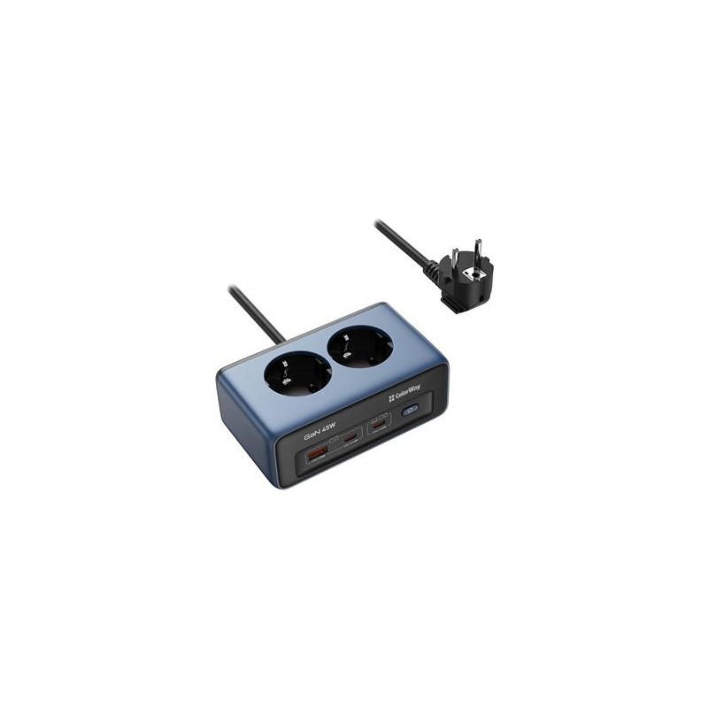 COLORWAY Prodlužovací napájecí přívod s přepěťovou ochranou/ 2x Schuko/ 2x USB-C 45W/ 1x USB-A/ kabel 2m