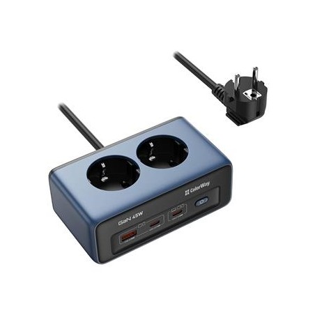 COLORWAY Prodlužovací napájecí přívod s přepěťovou ochranou/ 2x Schuko/ 2x USB-C 45W/ 1x USB-A/ kabel 2m