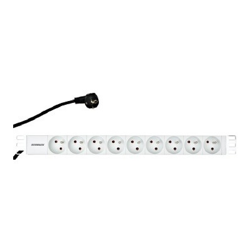 Napájecí panel PDU 19", 9x ČSN, 1U, kabel 2 m