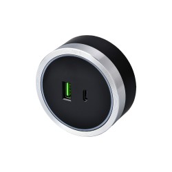 Viking zásuvkový modul A60, 1x USB-A, 1x USB-C, PD, stříbrno-černá