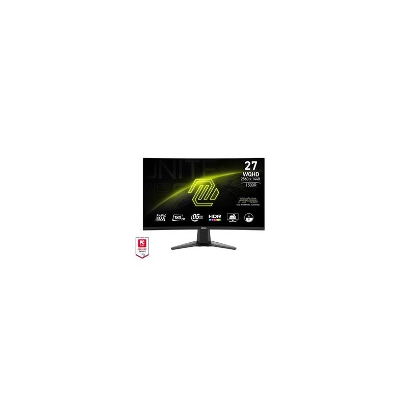 MSI MAG 27CQ6F Gaming monitor 27" zakřivený Rapid VA/2560x1440 (WQHD)/180Hz/0,5ms/2xHDMI/DP/černá