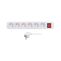 Solight prodlužovací přívod 3m, 6 zásuvek, vypínač, 16A/3680W, PVC, bílý