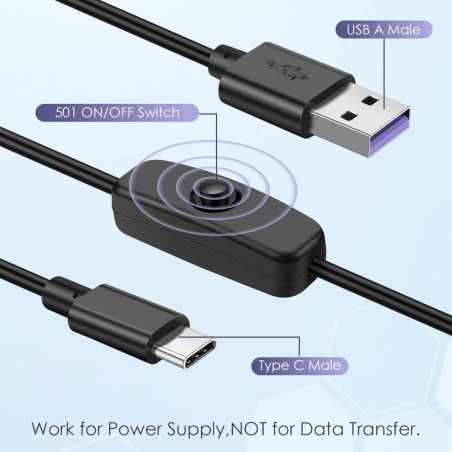 PremiumCord USB napájecí kabel s vypínačem, USB A male - USB-C male,1m černá