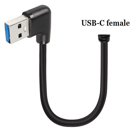 PremiumCord prodlužovací kabel zahnutý USB 3.0 A 90° male - USB-C female