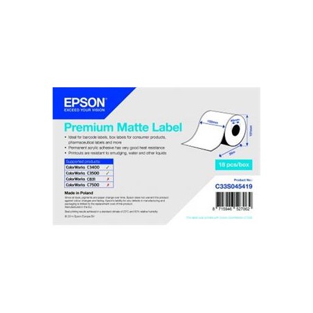 Premium Matte Label - Continuous Roll: 102mm x 35m C33S045419