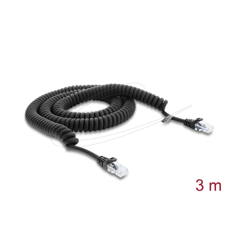 Delock - Patch kabel - RJ-50 (M) do RJ-50 (M) - 3 m - 5 mm - CAT 5e - spirálový - cerná
