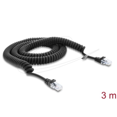 Delock - Patch kabel - RJ-50 (M) do RJ-50 (M) - 3 m - 5 mm - CAT 5e - spirálový - cerná