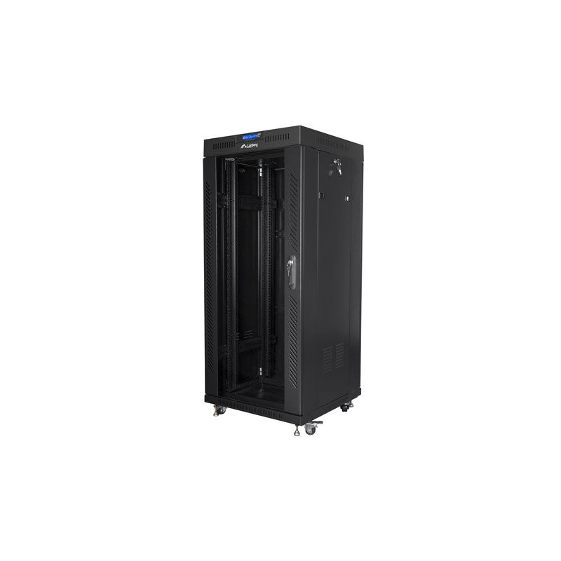 19" VOLNĚ STOJÍCÍ RACKOVÁ SKŘÍŇ 27U/600X600 (FLAT PACK) S PROSKLENÝMI DVEŘMI LCD ČERNÁ LANBERG V2