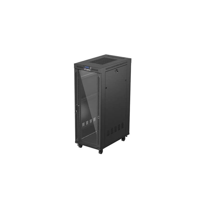 19" Volně stojící racková skříň 32U 600X1000 černý Lanberg LCD skleněné dveře (ploché balení)