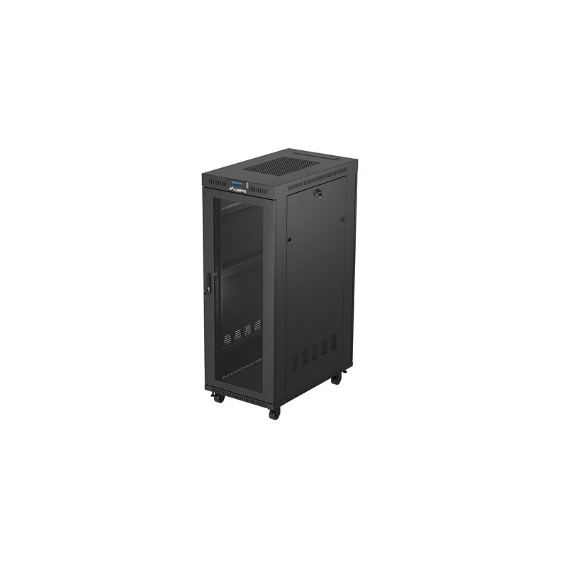 19" Volně stojící racková skříň 32U 600X1000 černá LCD perforovaná Dvířka Lanberg (ploché balení)