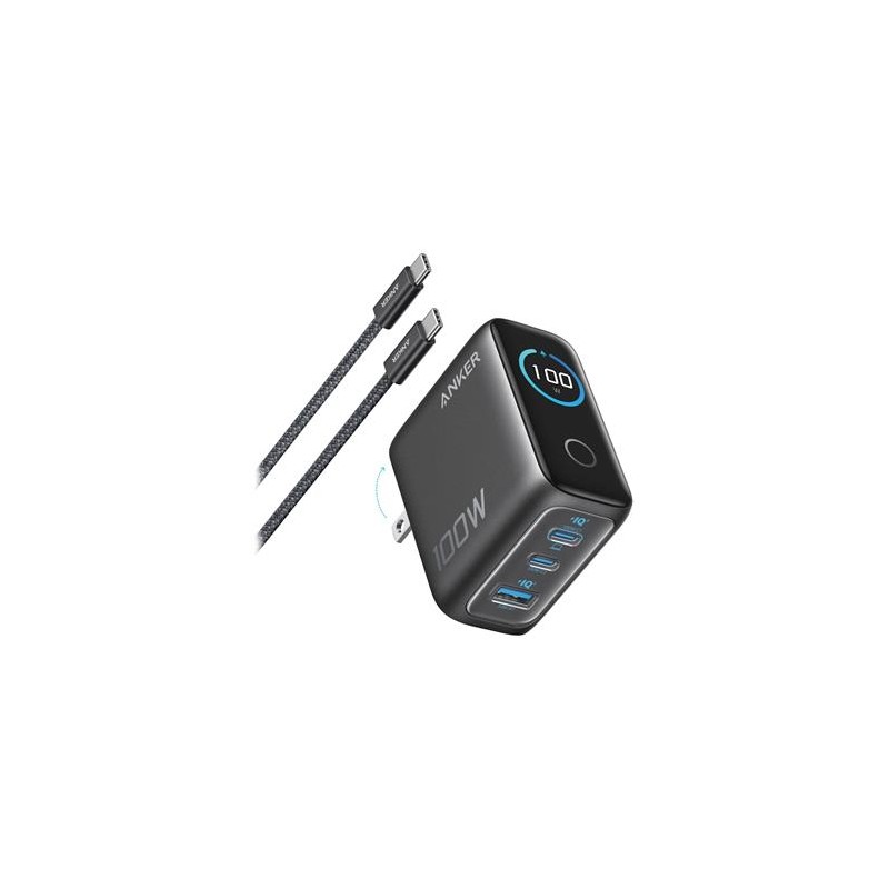 Anker Prime nabíječka/ 100W/ 2x USB-C/ USB/ displej/ šedá + USB-C kabel