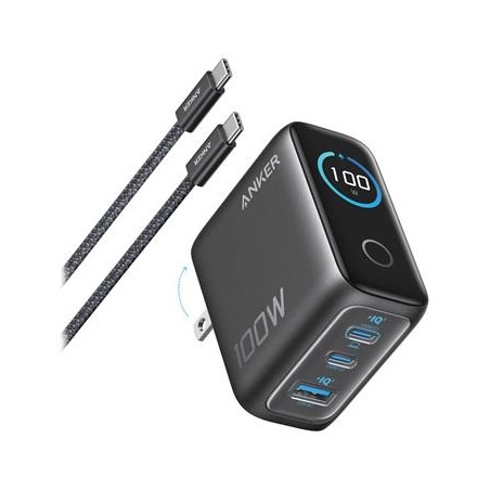Anker Prime nabíječka/ 100W/ 2x USB-C/ USB/ displej/ šedá + USB-C kabel