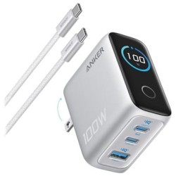 Anker Prime nabíječka/ 100W/ 2x USB-C/ USB/ displej/ stříbrná + USB-C kabel