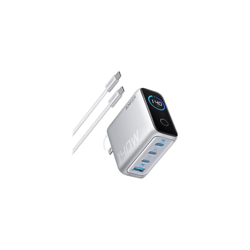 Anker Prime nabíječka/ 140W/ 3x USB-C/ USB/ displej/ stříbrná + USB-C kabel