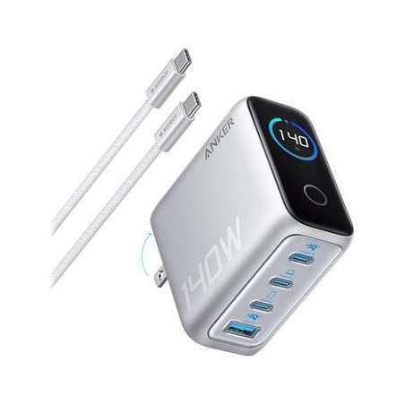 Anker Prime nabíječka/ 140W/ 3x USB-C/ USB/ displej/ stříbrná + USB-C kabel