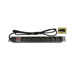 BAZAR - 19" rozvodný panel LEXI-Net 8x230V, ČSN, vypínač, indikátor napětí, kabel 1,8m, 1U, přívodní kabel pro UPS (IEC320 C14)
