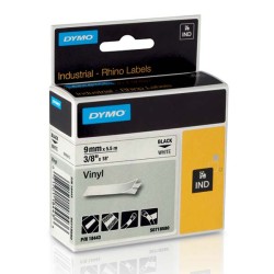 RHINO TAPE VINYL 9MM/5.5M/BLACK ON WHITE 18443