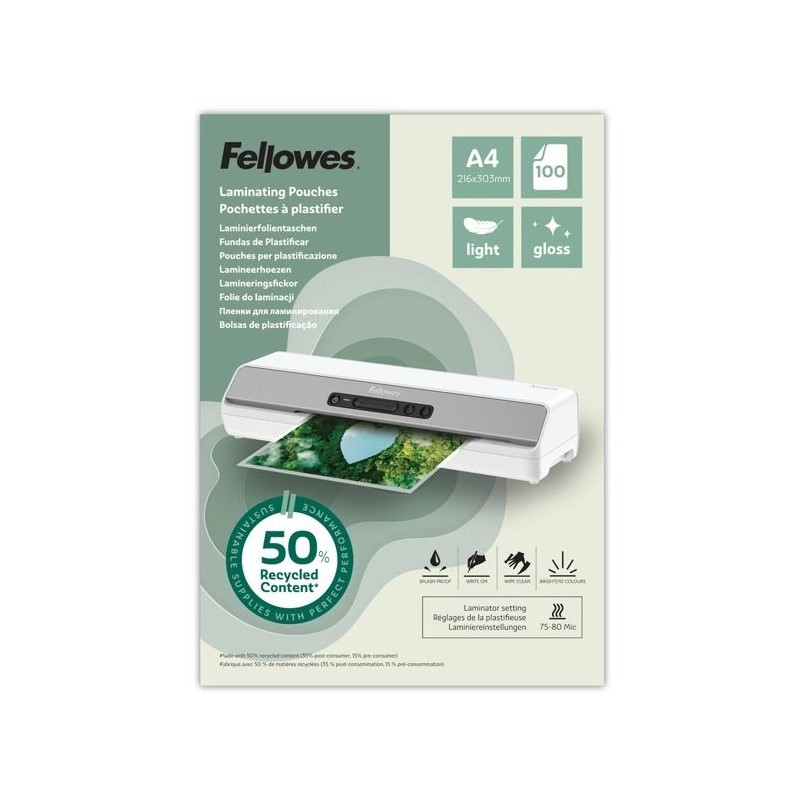 Laminovací fólie Fellowes A3 80 mic z recyklovaného materiálu (50%), matné