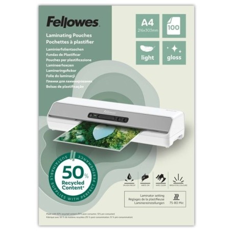 Laminovací fólie Fellowes A4 80 mic z recyklovaného materiálu (50%), lesklé