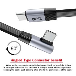 PremiumCord Plochý USB4™ Version2.0 80Gbps 8K@60Hz 240W Thunderbolt 5 zahnutý kabel 13cm ku4fa4