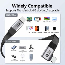 PremiumCord Plochý USB4™ Version2.0 80Gbps 8K@60Hz 240W Thunderbolt 5 zahnutý kabel 13cm ku4fa5