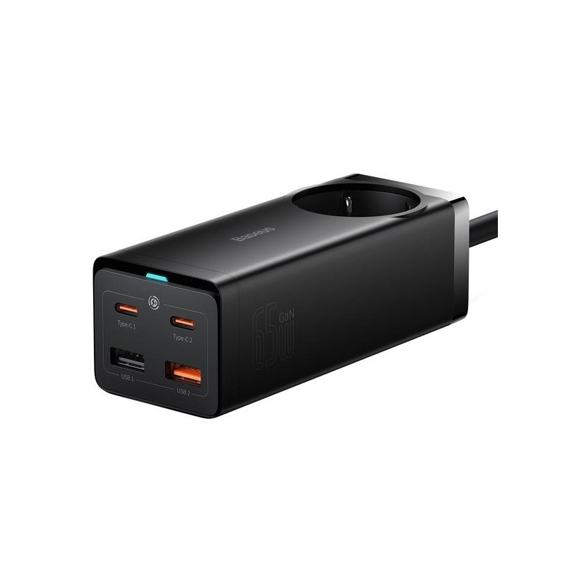 Baseus Rychlonabíječka do sítě GaN3 Pro, 2x USB-C, 2x USB + AC 65W černá