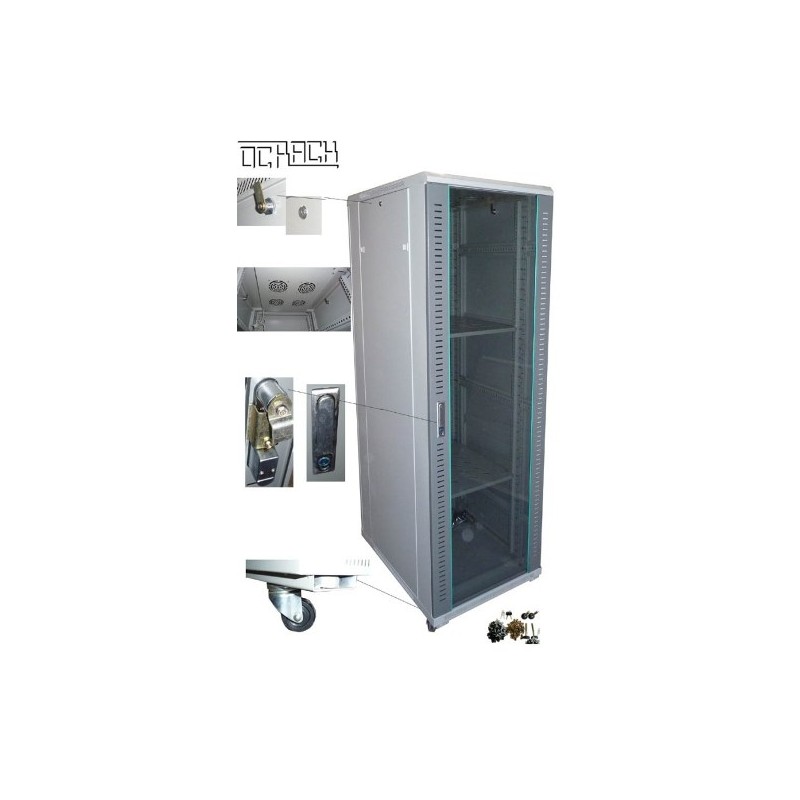 OCRACK 19" OCC-42U-88SBK rozvaděč stojanový 42U/800x800 skleněné dveře - černý