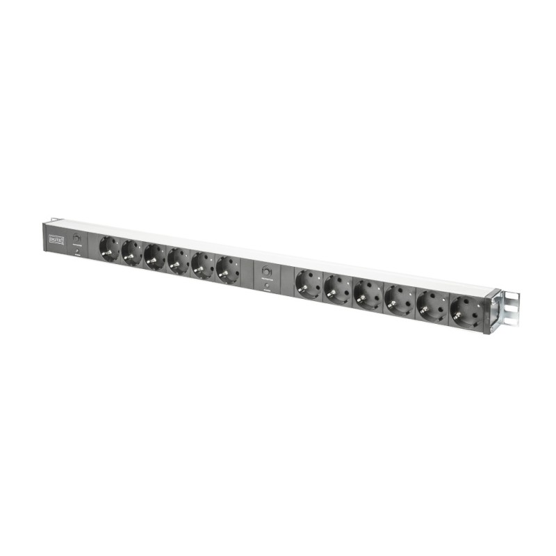 DIGITUS 19" PDU, 1U hliník, SCHUKO - 12x CEE 7/4, jistič