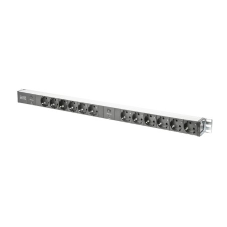 DIGITUS 19" PDU, 1U hliník, SCHUKO - 12x CEE 7/4, jistič