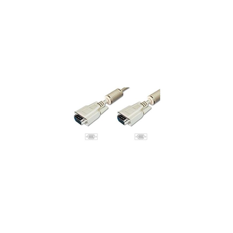 Digitus Připojovací kabel monitoru VGA, HD15 M/M, 10 m, 3Coax/7C, 2xferit, be