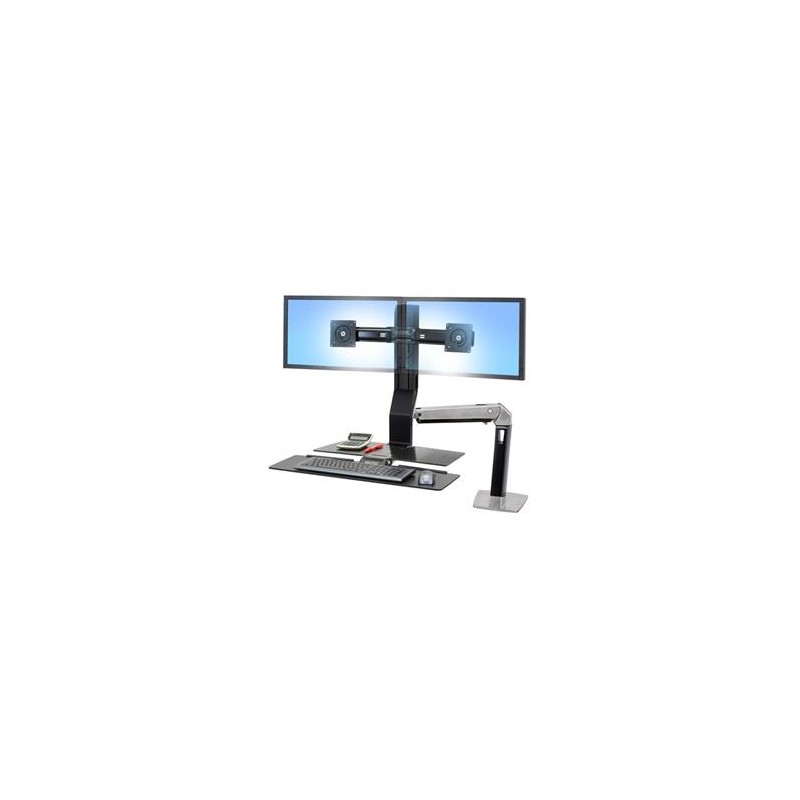 ERGOTRON WorkFit-A, Dual Display, Polished aluminum, nastavitelný stolní držák pro dva monitory , kláv.+myš+odkl. plocha