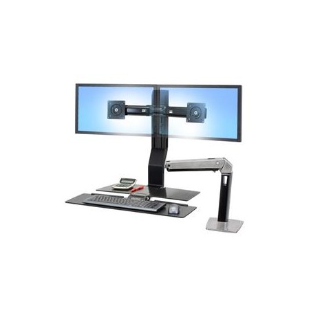 ERGOTRON WorkFit-A, Dual Display, Polished aluminum, nastavitelný stolní držák pro dva monitory , kláv.+myš+odkl. plocha