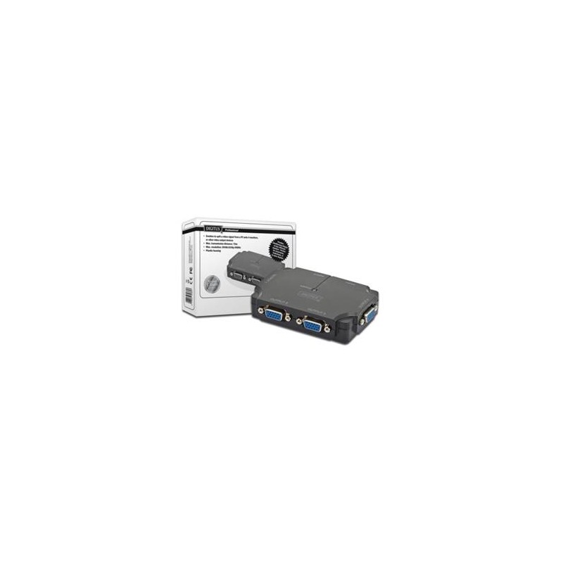 DIGITUS Video Rozbočovač compact 1 PC- 4 Monitory 350 MHz, HDSUB 15/M - 4xHDSUB 15/F, Max. 1920 x 1080p