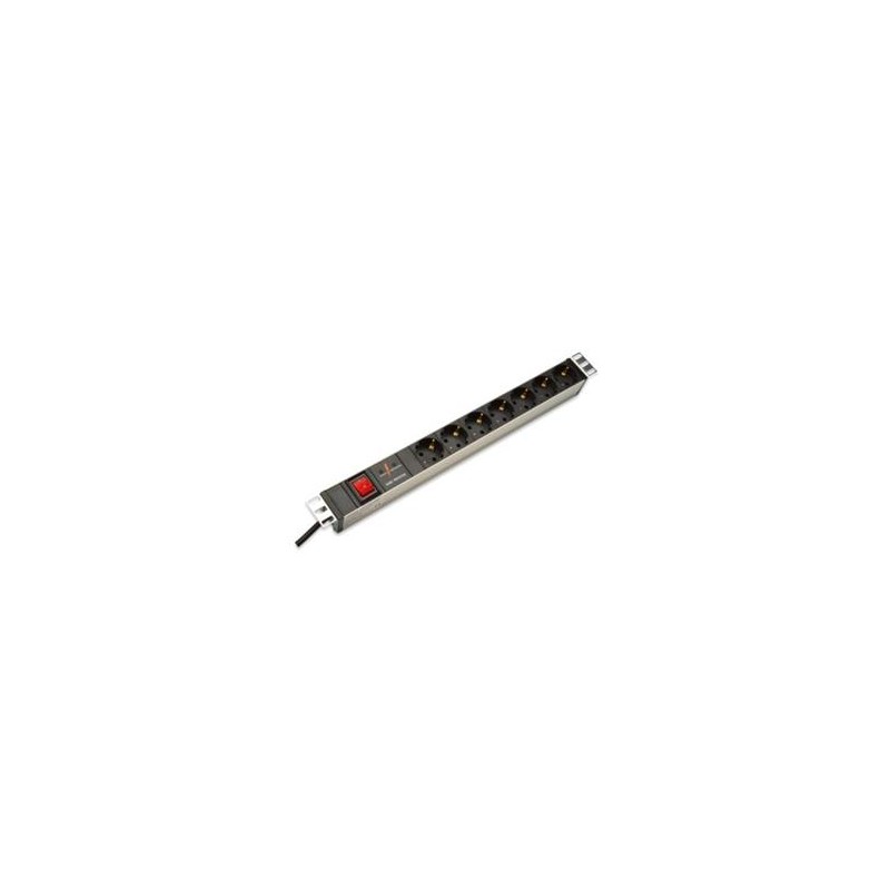 DIGITUS 1U hliníkový PDU, stojanový, 7x bezpečnostní vývod 16A zástrčka, 250VAC 50/60 Hz, vypínač, přepěťová ochrana