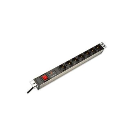 DIGITUS 1U hliníkový PDU, stojanový, 7x bezpečnostní vývod 16A zástrčka, 250VAC 50/60 Hz, vypínač, přepěťová ochrana