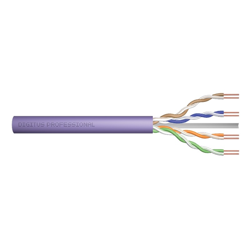 DIGITUS CAT 6 U-UTP instalační kabel, drát, měď, délka 305 m, Papírový box, LSOH, AWG23, barva fialová