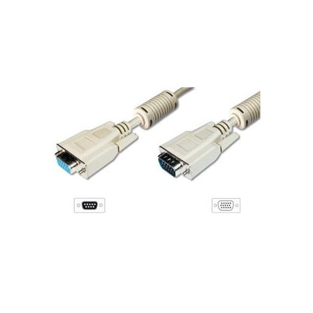 Digitus Prodlužovací kabel monitoru VGA, HD15 M / F, 15 m, 3Coax / 7C, 2xferit, be